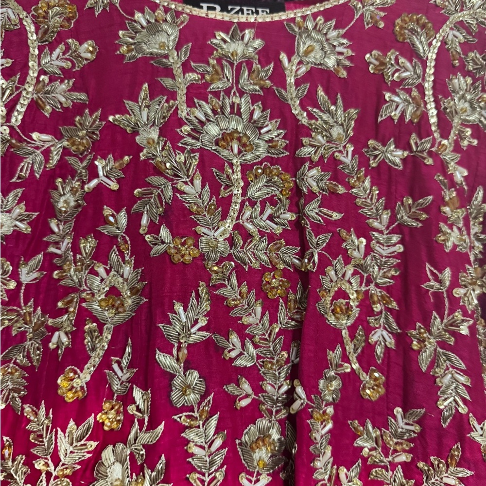 Elegant Hand made  Raw Silk Pink Embroidered Maxi Dress with Organza Duppta.